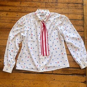 Personal Petites Button Down Blouse Red, White‎ & Blue Size 16